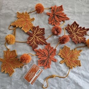 New Ashland Fall Orange Red Maple‎ Leaf and Pompom 6ft Garland Fall Essentials